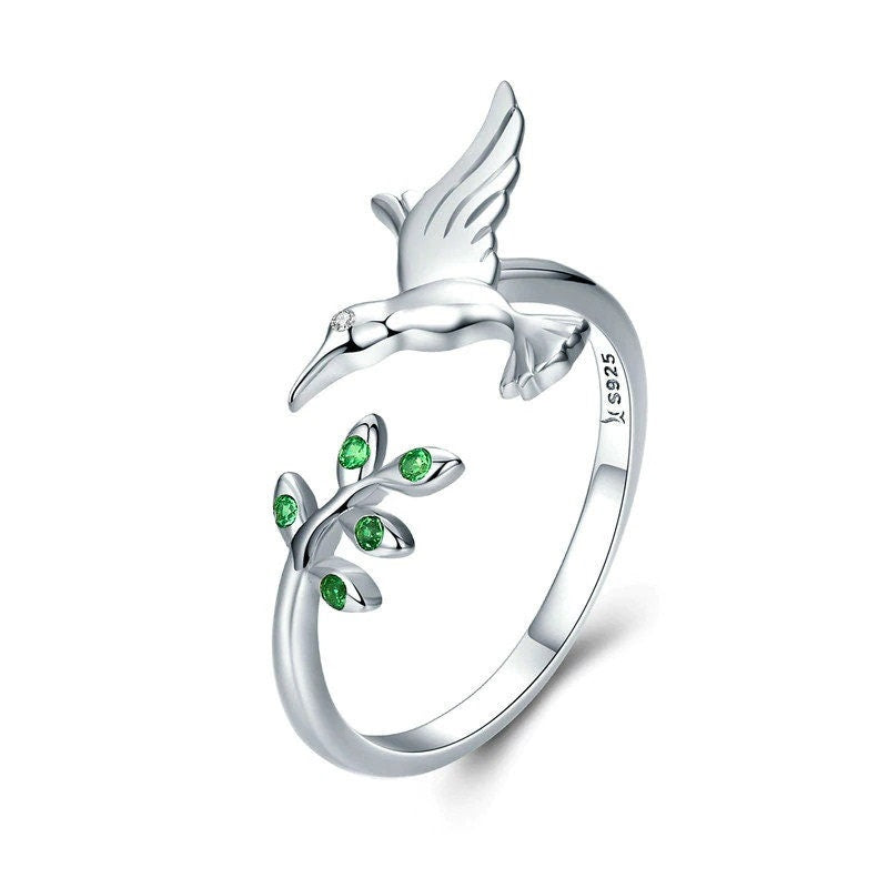 Hummingbird Leaf Ring 925 Sterling Silver