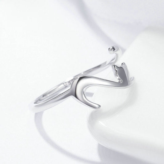 Stretching Cat Ring in 925 Sterling Silver