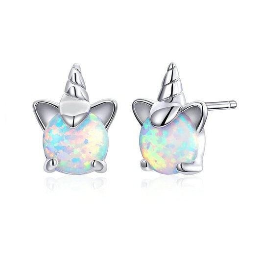 Opal Rainbow Unicorn Studs in 925 Sterling Silver