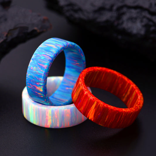 White Solid Opal Wedding Band