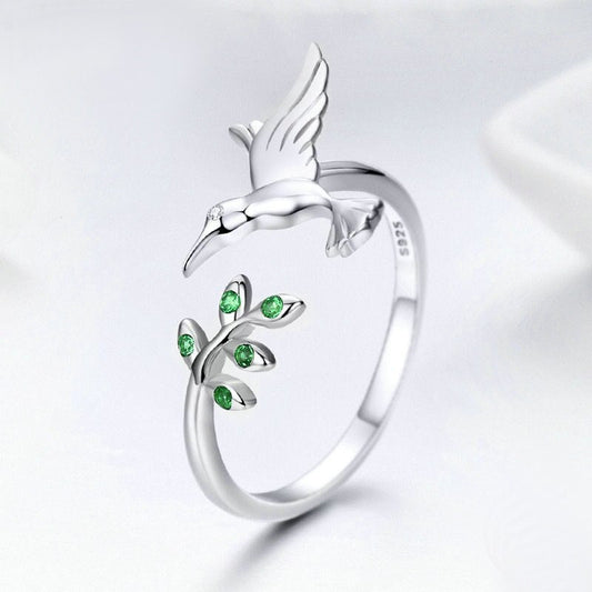 Hummingbird Leaf Ring 925 Sterling Silver
