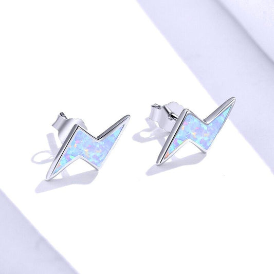 Opal Lightning Bolt Studs in 925 Sterling Silver