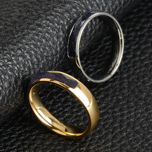 Starry Night Sky Blue Goldstone Ring