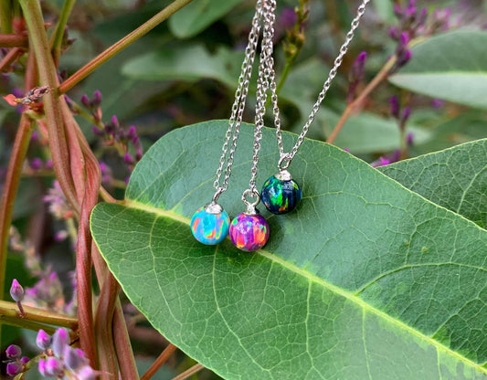 Opal Sphere Necklace in 925 Sterling Silver