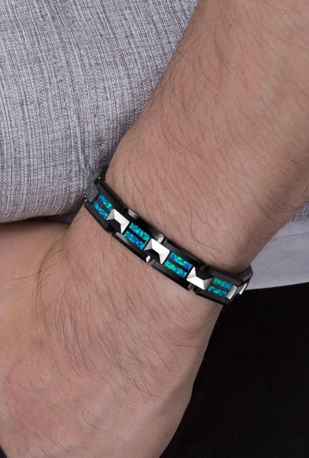 Bracelet Opale Bleu Feu pour Homme