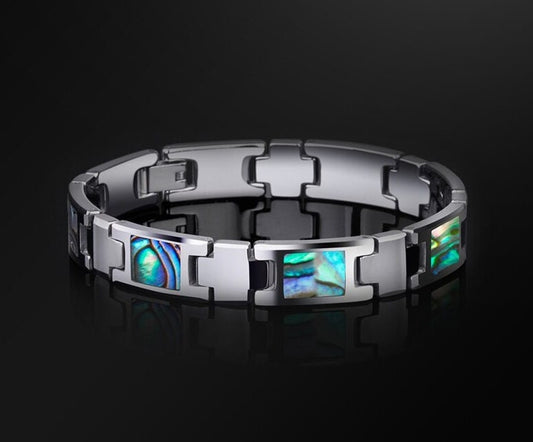 Bracelet pour homme en coquillage d'ormeau en tungstène