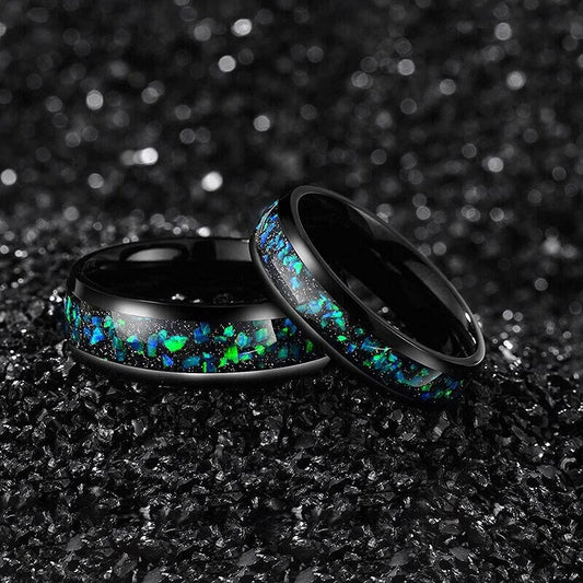 Opal Galaxy Wedding Ring Set with Crushed Opal