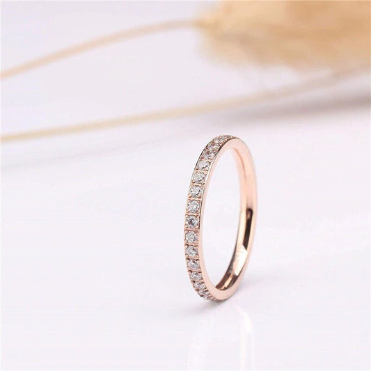Dainty Rose Gold Wedding Ring with Cubic Zirconias