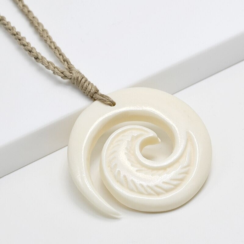 Koru Bone Pendant with Adjustable outlet Rope Necklace