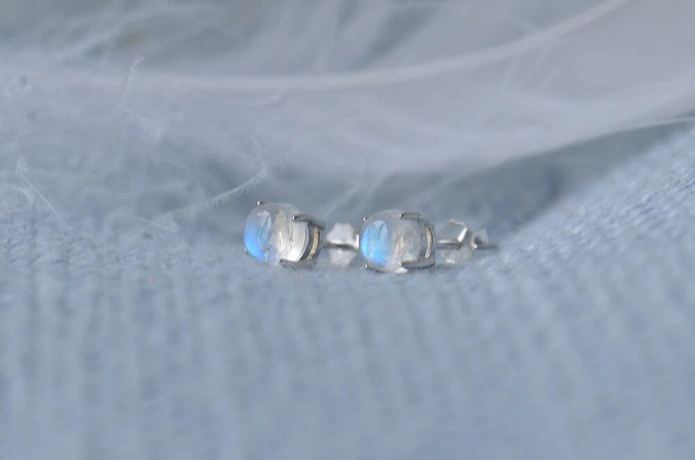 Silver Moonstone Studs 925 Sterling Silver