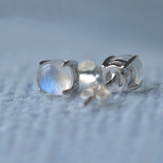 Silver Moonstone Studs 925 Sterling Silver