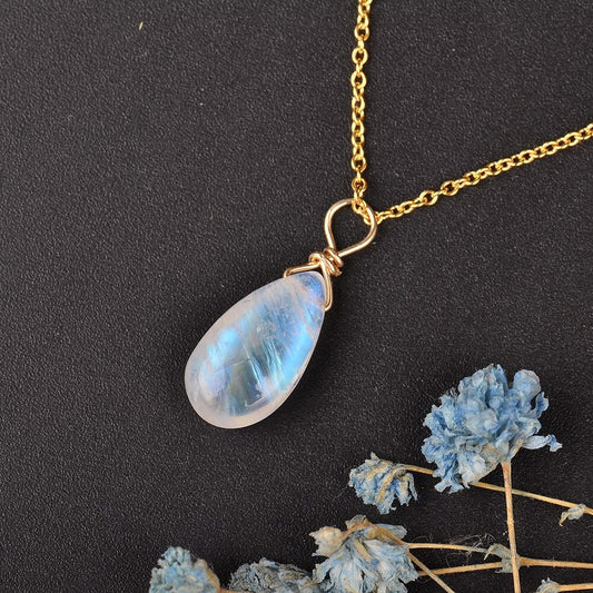 Gold Moonstone Teardrop Necklace