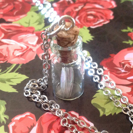 Real Tiny Fairy Wing Glass Jar Necklace