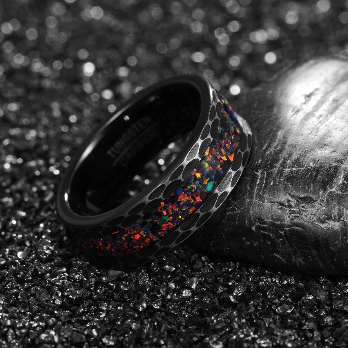 Mens Black Opal The Halley Black Opal Men's Wedding Band
