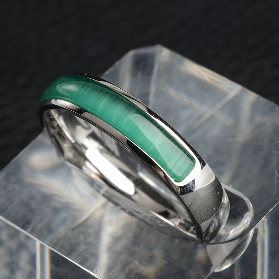 Green Cat's Eye Ring Gemstone Inlay Vintage Style Gold Ring