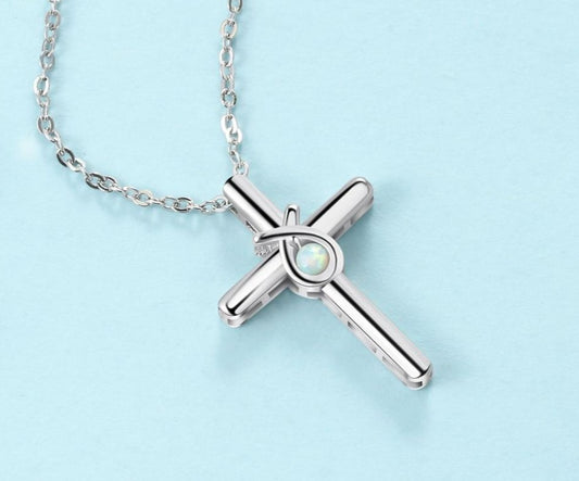 New 925 Sterling Silver Fashion Twist Cross White Opal Pendant Necklaces for Women Silver Long Link Chain Jewelry