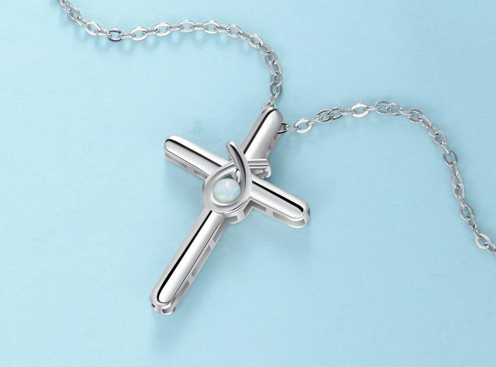 New 925 Sterling Silver Fashion Twist Cross White Opal Pendant Necklaces for Women Silver Long Link Chain Jewelry
