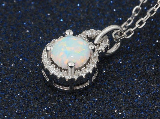 925 Sterling Silver Solitaire Necklace Women White Opal Pendant Necklace Pave Zircon CZ Halo Lock Necklace Chains