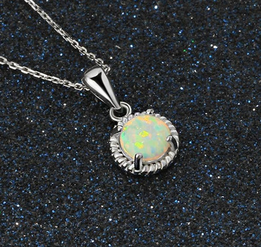 925 Sterling Silver Opal Pendant Necklace For Women Natural Stone Solitaire Necklace Colares Link Chains Necklace