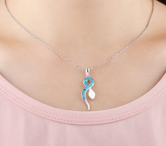 925 Sterling Silver Snake Animal Pendant Necklace For Women Serpent Blue Fire Opal Necklace Infinity Necklace Chains