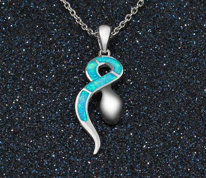 925 Sterling Silver Snake Animal Pendant Necklace For Women Serpent Blue Fire Opal Necklace Infinity Necklace Chains