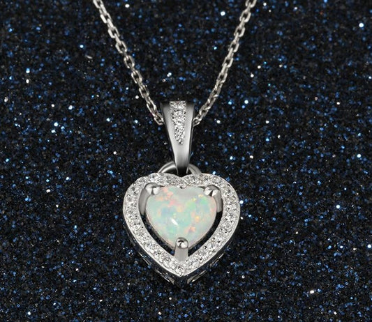 925 Sterling Silver Heart Pendant Necklace For Women Zirconia CZ Pave Opal Necklace Link Chains Necklace