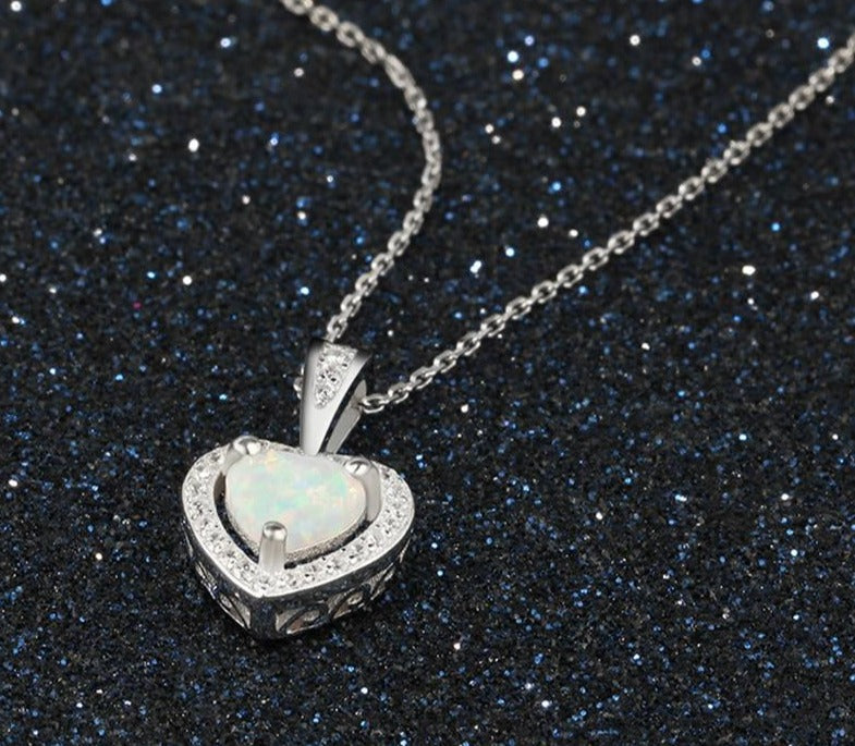 Collier pendentif coeur en argent Sterling 925 pour femmes, zircone CZ pavé opale, chaînes à maillons
