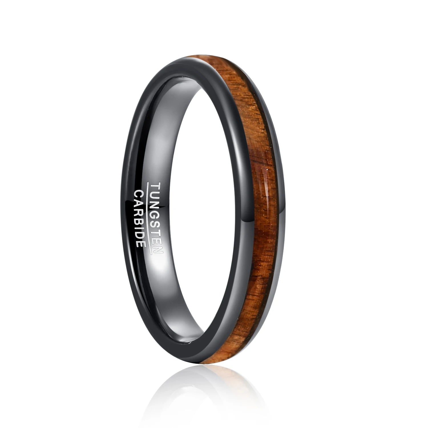 4mm unisex black Tungsten ring with wood inlay and domed band