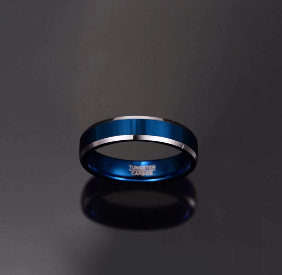 Blue Tungsten ring featuring beveled edges for a stylish finish, 5mm width