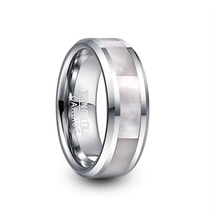 8mm Tungsten ring featuring a stunning mother of pearl shell inlay