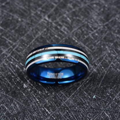 8mm blue Tungsten ring with antler and turquoise inlay – comfort fit men's wedding band