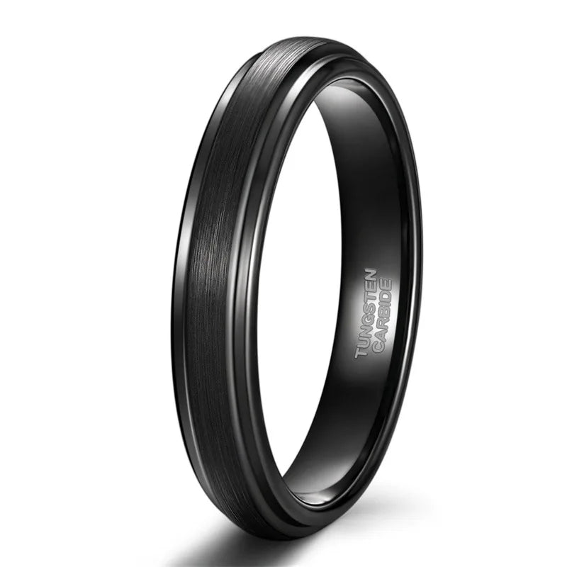 Classic black Tungsten wedding band with brushed finish 4mm