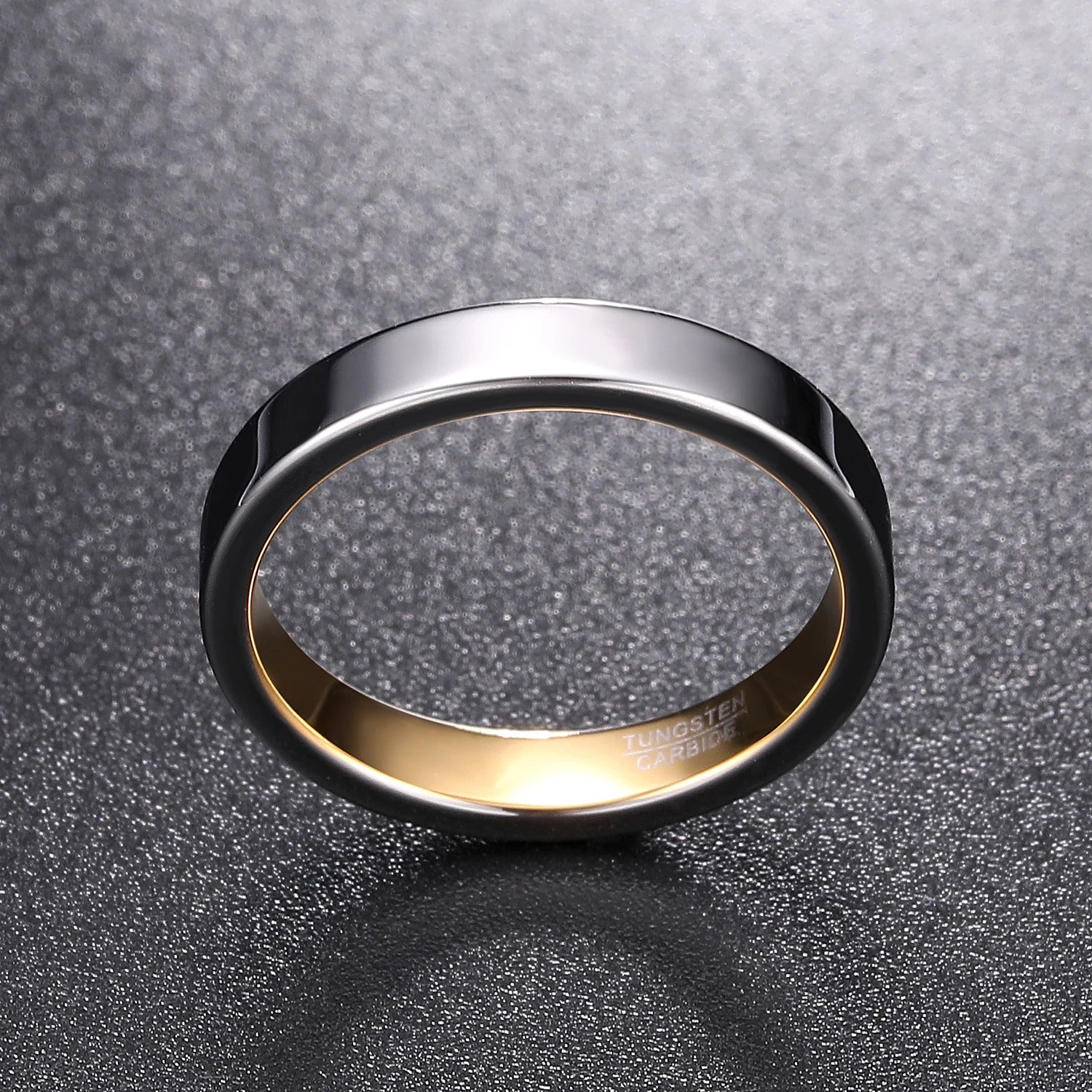 Flat edge Silver and Gold Tungsten men's ring, 4mm width, comfort fit.