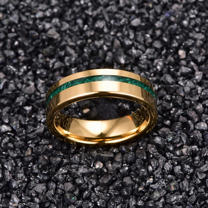 Malachite wedding band, with a crushed green gemstone inlay.