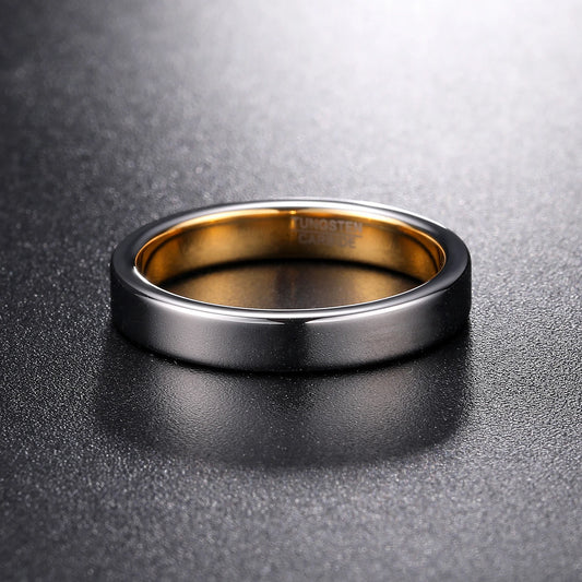 Flat edge Silver and Gold Tungsten ring for men, 4mm width, comfort fit.