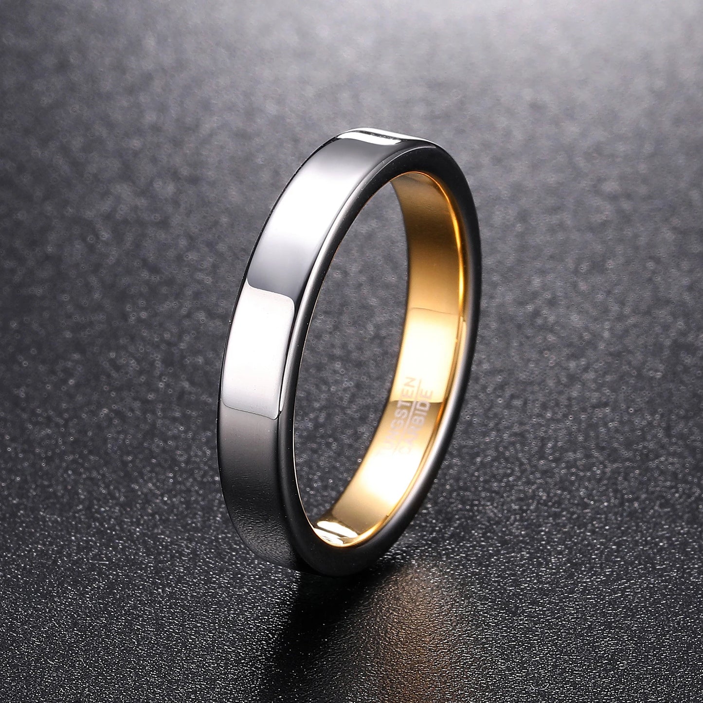 Silver and Gold Tungsten ring, 4mm width, comfort fit.