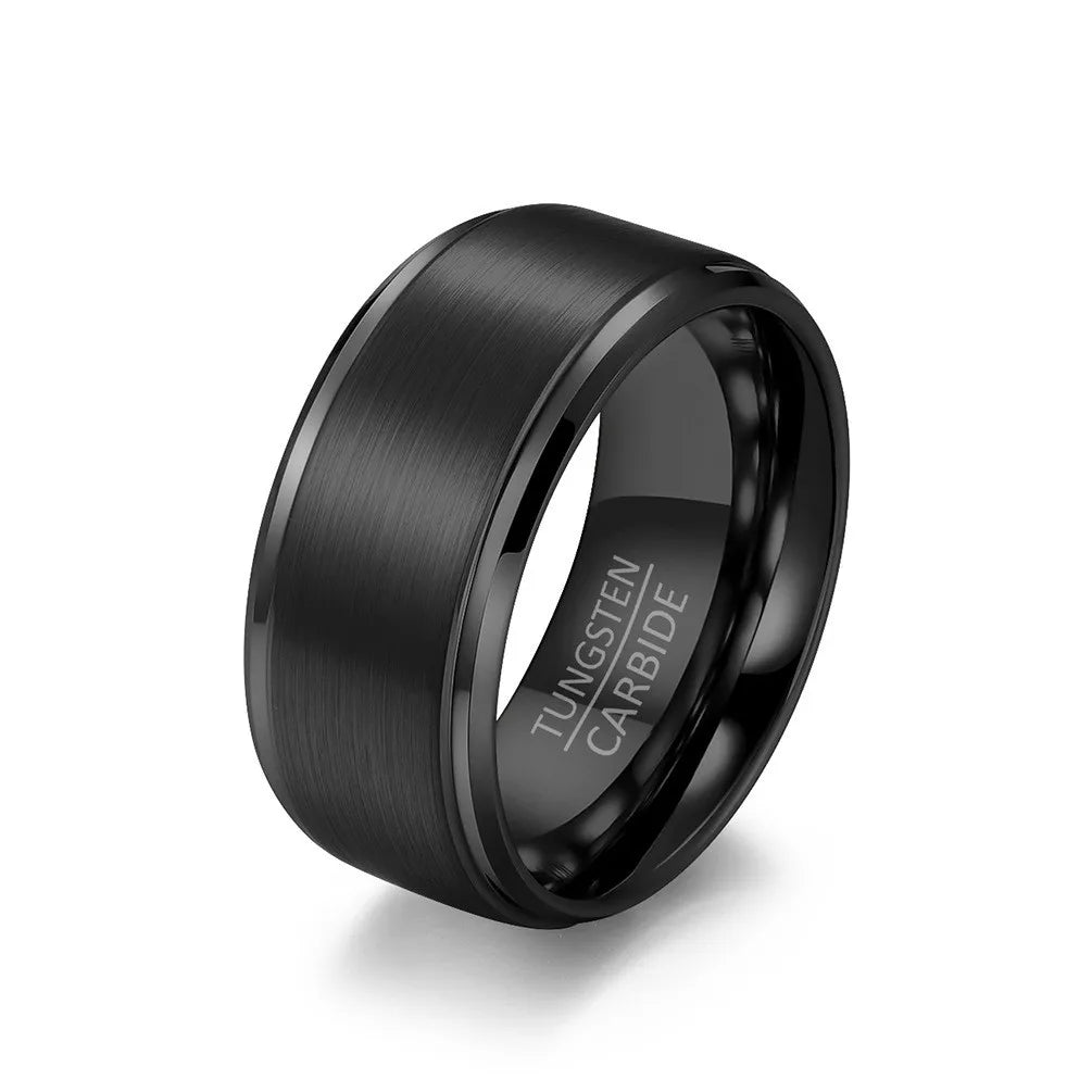 Sleek black Tungsten brushed wedding band for men 10mm