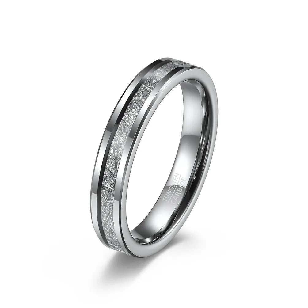 4mm Tungsten ring with meteorite inlay – comfort fit women's wedding band