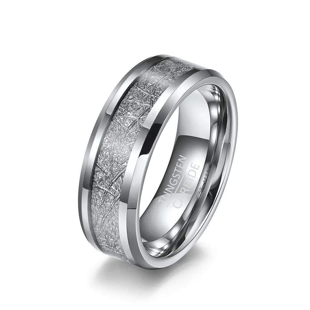 8mm Tungsten ring with meteorite inlay – comfort fit men's wedding band