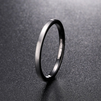 2mm Tungsten ring in silver and black with a brushed finish