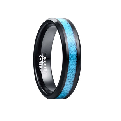 Turquoise mens rings featuring a black band with crushed Turquoise.