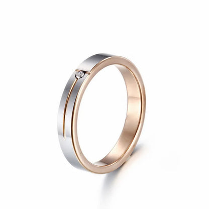 Stylish two-tone rose gold and silver Tungsten ring with an inset diamond accent, designed for a sophisticated and modern look.