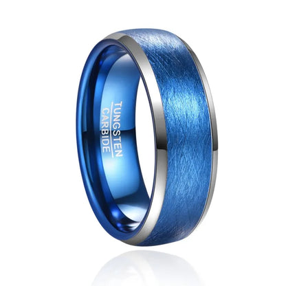 Bevel cut ring, featuring an 8mm blue band with silver beveled edges.