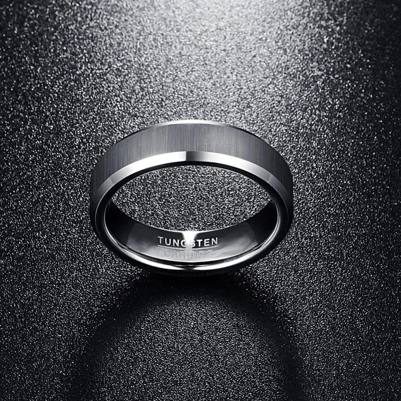 6mm brushed beveled edge silver Tungsten ring