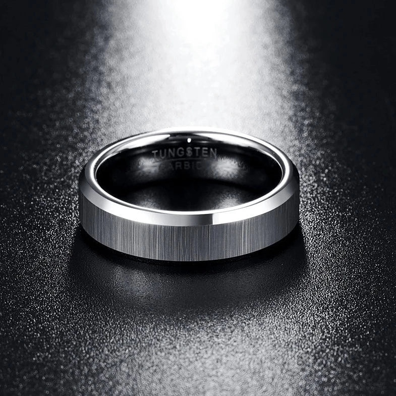 6mm brushed silver Tungsten carbide ring