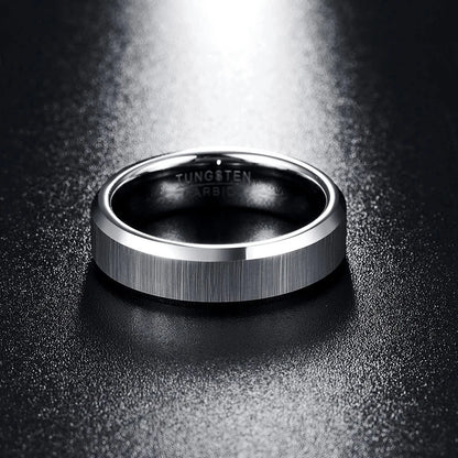 6mm brushed silver Tungsten carbide ring