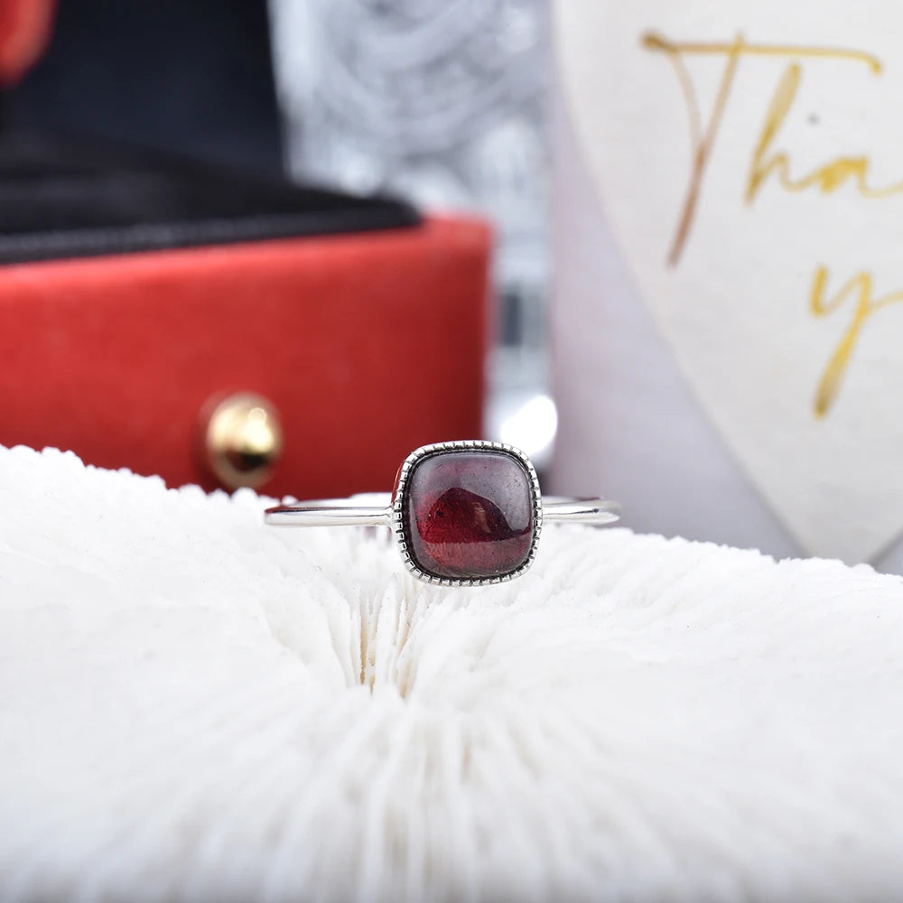 Square Garnet Birthstone Ring