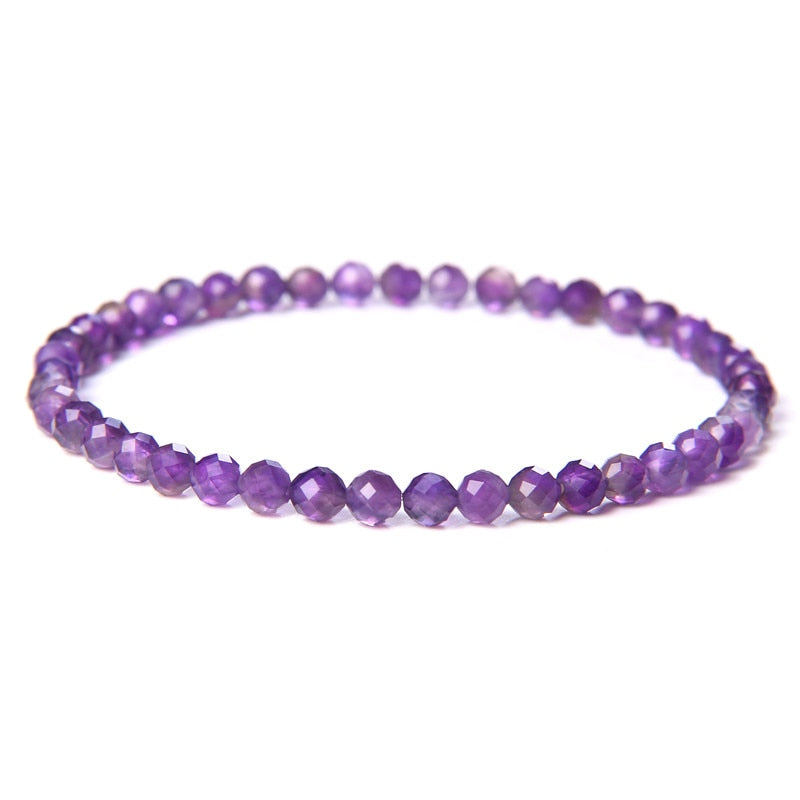 Faceted Amethyst Bead Bracelet Elastic 4mm