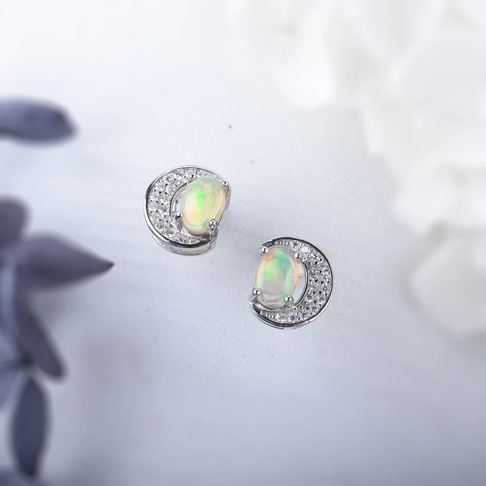 Crescent Moon Opal Studs