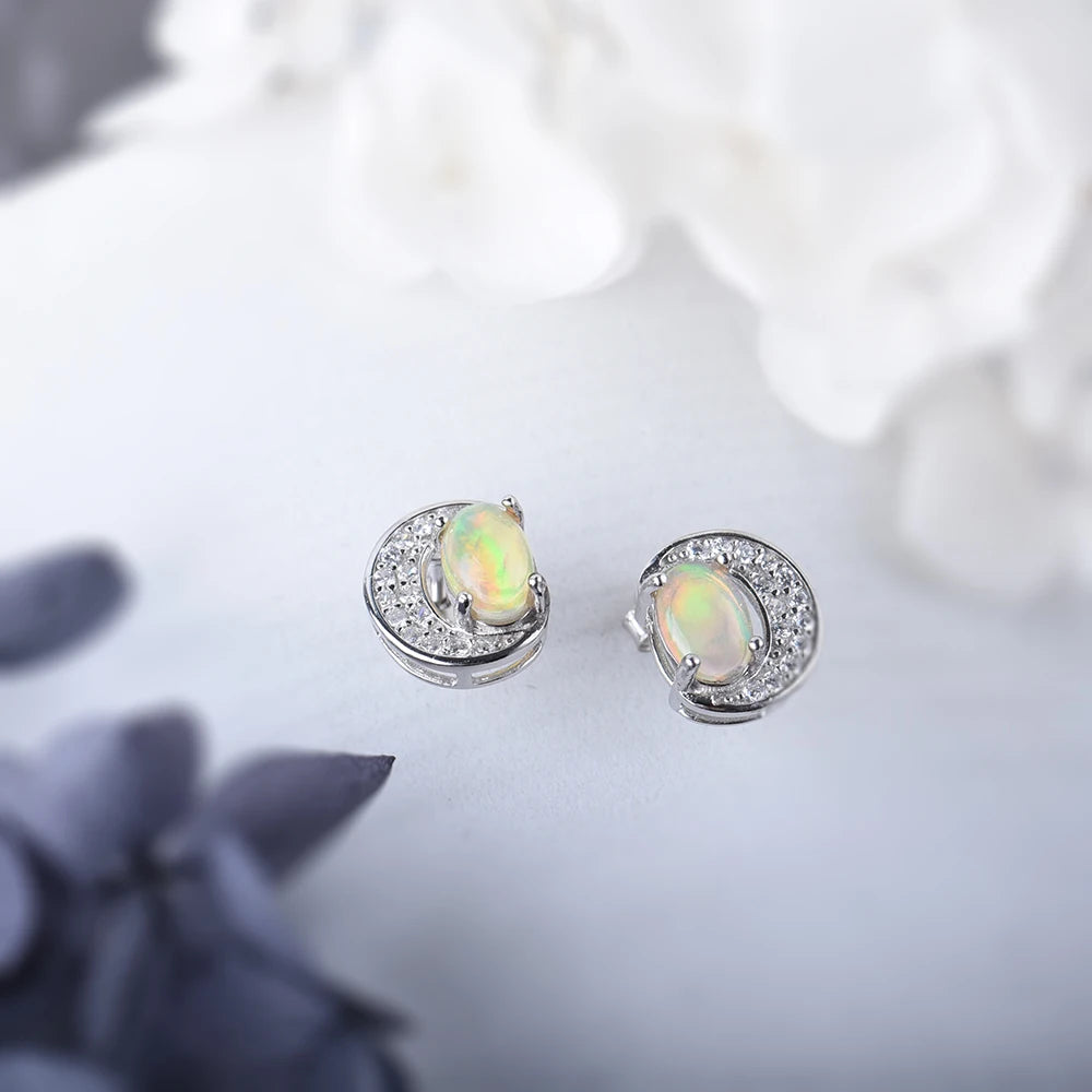 Crescent Moon Opal Studs